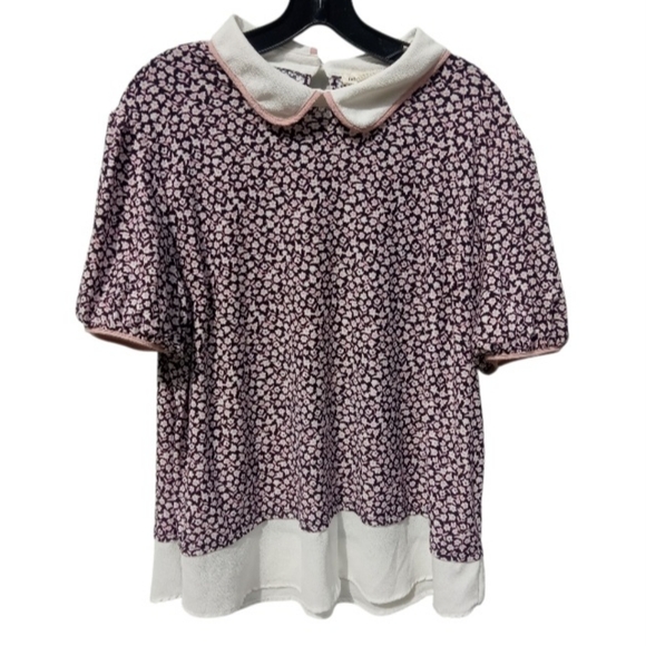 Faith & Joy Floral Print Women's Top White Peter Pan Collar Puff Sleeves Size XL - Picture 1 of 10